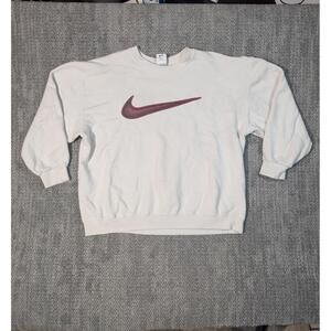 90s Nike White Crew neck Sweatshirt Pullover Big Red Swoosh